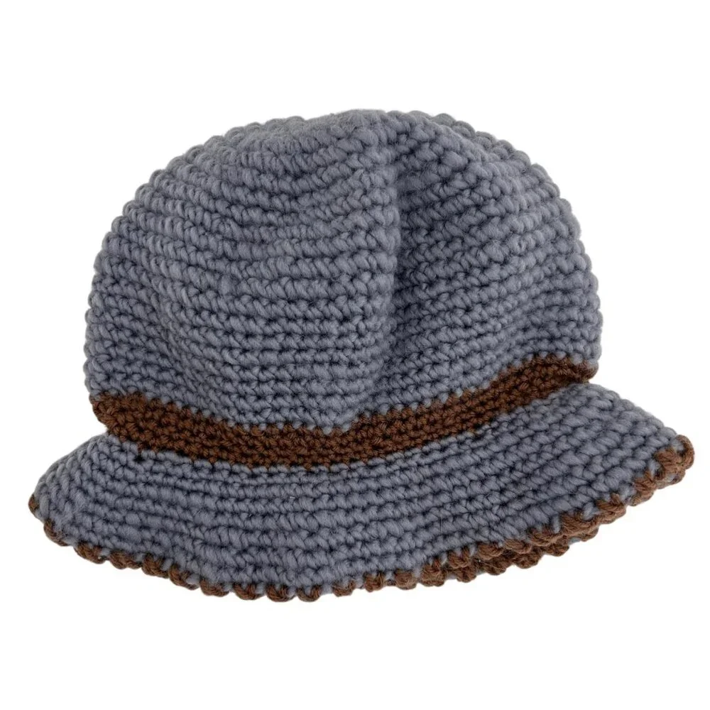 Vintage Inspired Cloche Crochet Knit Faux Fur Flower Beanie Bucket Hat